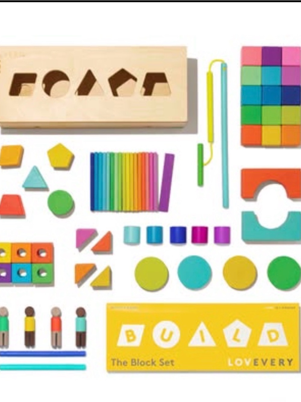 Lovevery Rainbow Wooden Block & Shape Play Set - Multicolor